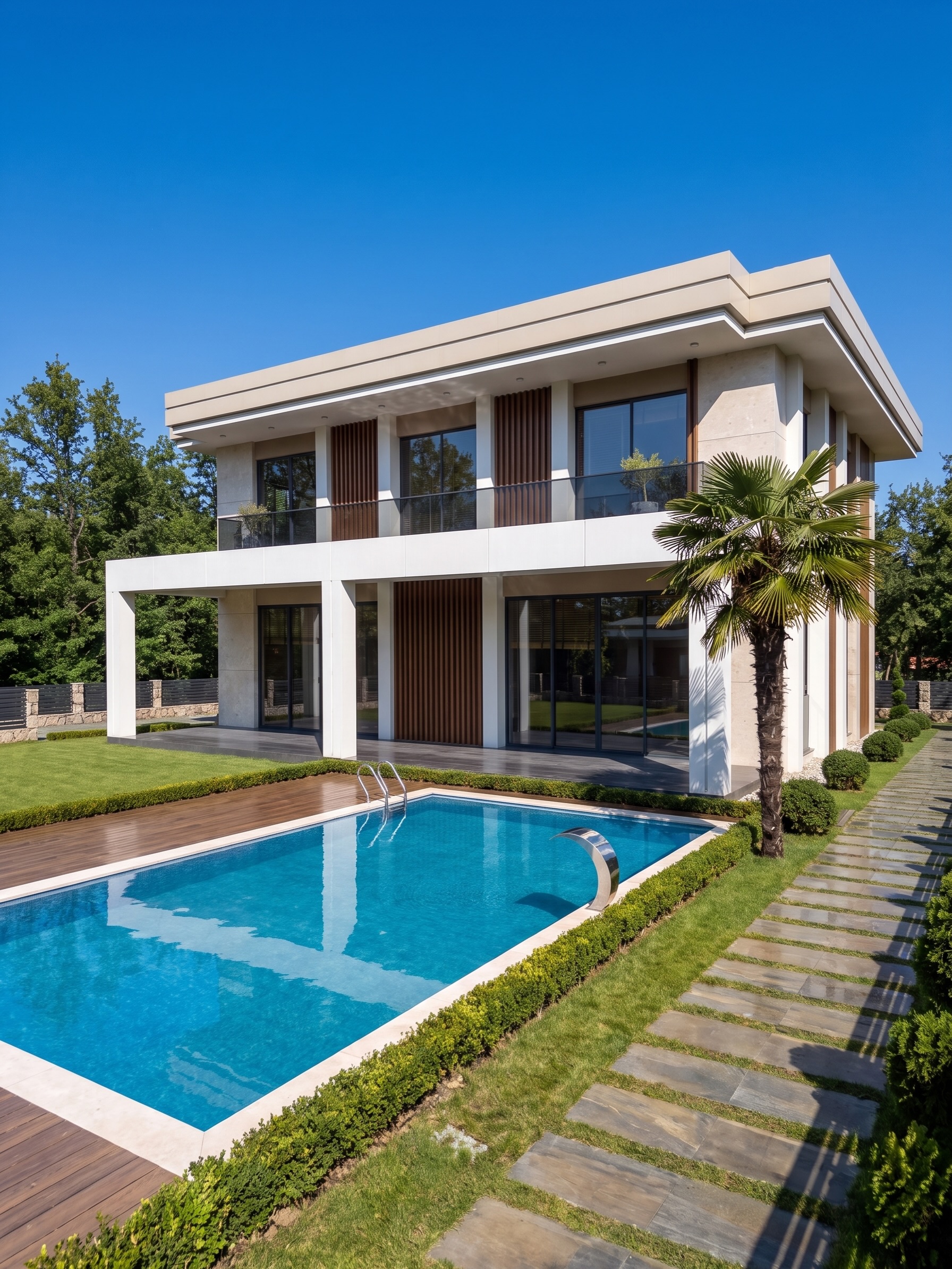 Animasyonlu proje anlatımı için kullanılabilecek mevcut havuzlu villa renderı